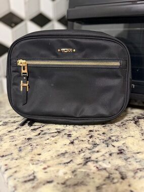 Tumi Black Cosmetic Pouch with Gold Hardware